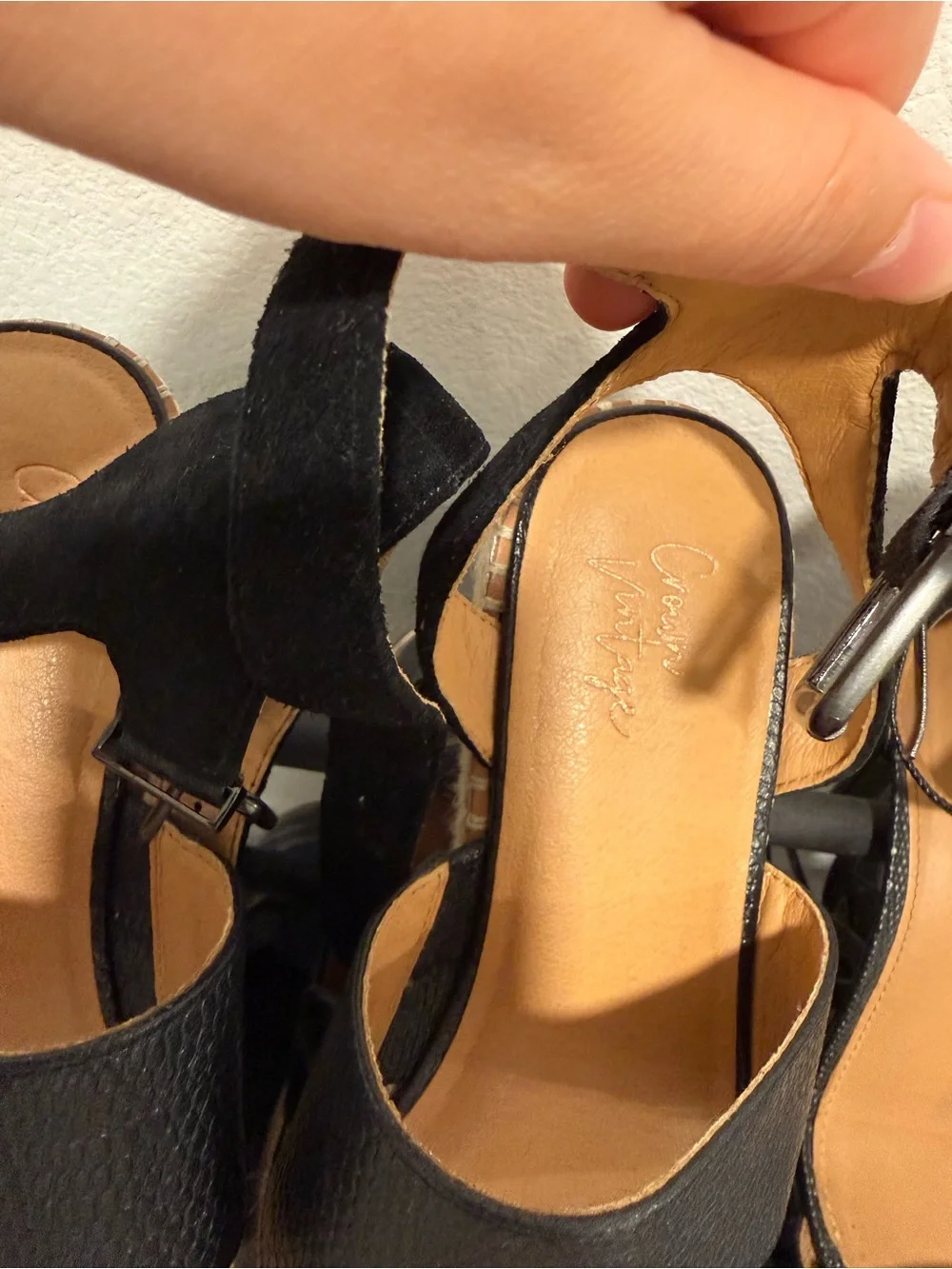 Crown Vintage Black Two-Band Slingback Sandals
